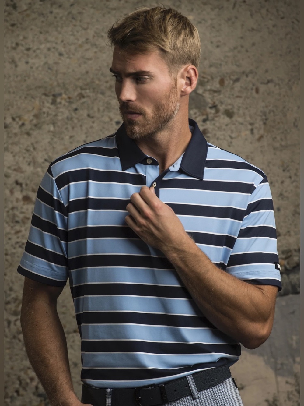 Vuga Golf Dudley Auto Stripe Polo Blue Medium